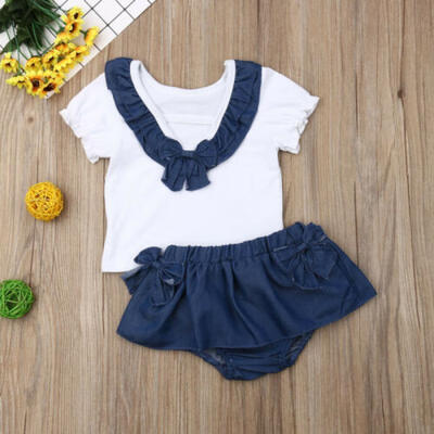 

Fashion Kids Baby Girls Tops T-shirt Denim Romper Skirt Dress Outfit Clothes Set