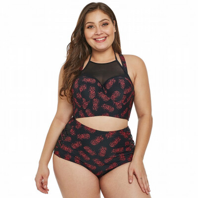 

Womens Swimwear two-piece sexy mesh stitching Plus Size split swimsuit