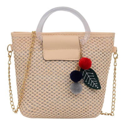 

Fashion Chain Shoulder Handbags Straw Women Pompom Crossbody Top-handle Bag