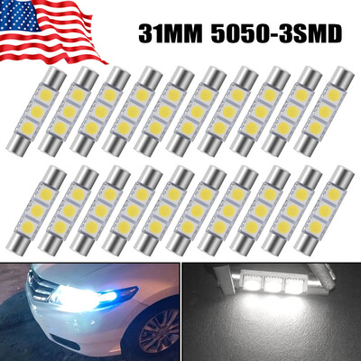 

20X 6000K White 31mm 5050 3SMD LED Fuse Sun Visor Vanity Mirror Light Bulbs