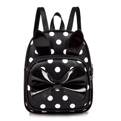 

Cute Dot Print Backpacks Kid Girls Bowknot Decor PU Leather School Knapsack
