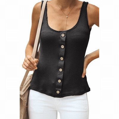 

Baseted vest womens T-shirt sexy U-neck sleeveless single-breasted top