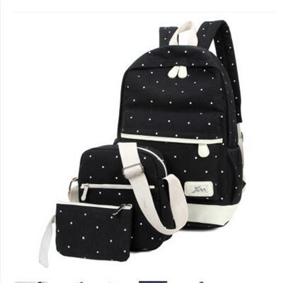 

Teenager Student Backpacks Three Pieces Large-capacity Canvas Simple Polka Dot Lace Decoration Rucksack Women Backpack