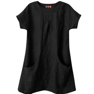 

Starmoon Women Casual Solid Round Neck Short Sleeve Linen Loose Pocket Tops Blouse Shirt