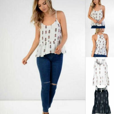 

Women Sleeveless Tank Top Soft Scoop Neck Loose Fit Falbala Blouse T-shirt Tee