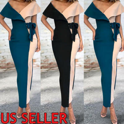 

Elegant Women Summer Wrap Sexy Stitching Maxi Dress Ladies Holiday Waist Belt