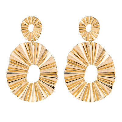 

EK2163 Unique Bohemia Irregular Folded Dangle Drop Earrings Women Big Leaf Oval Punk Metal Brincos Statement Jewelry Party Rock