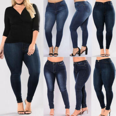 

Womens Plus Size Stretch Denim Skinny Jeans Leggings Pants High Waist Trousers