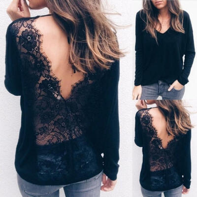

New Fashion Women Long Sleeve Shirt Casual Lace Floral Blouse Loose Tops T-Shirt