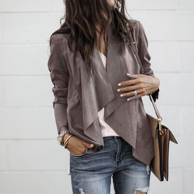 

Roseonmyhand Women Long Sleeve Leather Open Front Short Cardigan Suit Jacket Work Office Coat