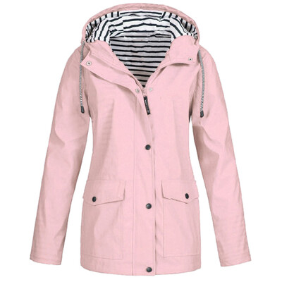 

Roseonmyhand Women Solid Rain Jacket Outdoor Plus Waterproof Hooded Raincoat Windproof