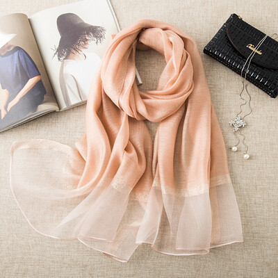 

New gold silk striped solid color silk silk scarf female stitching wild silk shawl high-end gift scarf wholesale