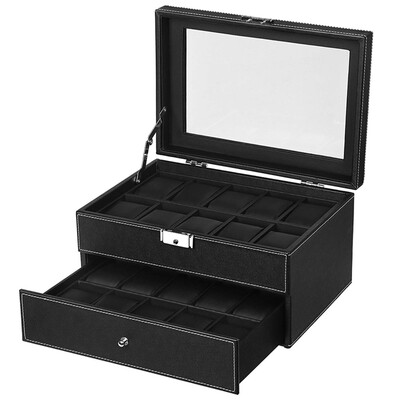 

20 Slot PU Leather Luxury Watch Case Display Organizer Metal Buckle Lockable Jewelry Storage