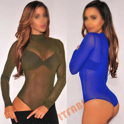 

Women Long Sleeve Bodysuit Leotard Bodycon Jumpsuit Romper Top Blouse New