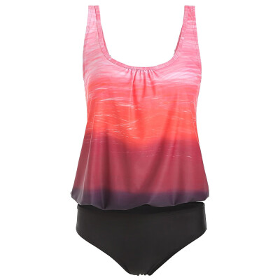 

Ombre Color Top With Briefs Tankini Set