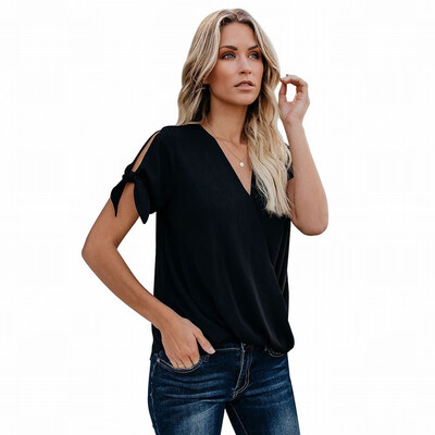 

Fashion V-neck shirt womens solid color loose top