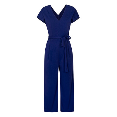 

Summer Solid Color Jumpsuit V-neck Short-sleeved Belt Jumpsuit Wide-leg Pants