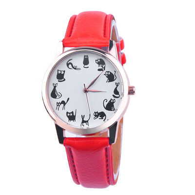 

New Fashion Women Watches montre femme Casaul Cat Pattern Leather Band Quartz Watches Women Relogio Feminino Bayan Kol Saati