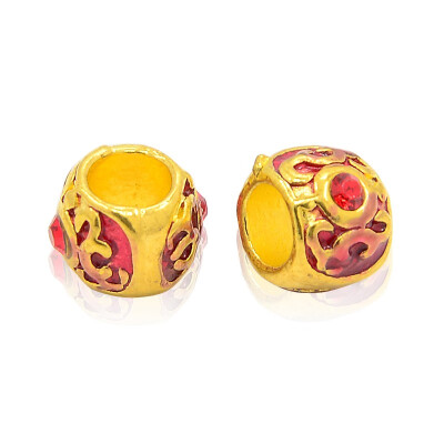 

Nickel Free & Lead Free Unfading Golden Alloy Enamel European Beads Large Hole Rondelle Beads with Rhinestone Red 9x7mm