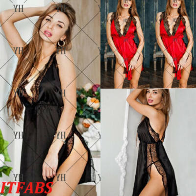 

Sexy Lingerie Women Silk Lace Robe Dress Babydoll Nightdress Nightgown Sleepwear