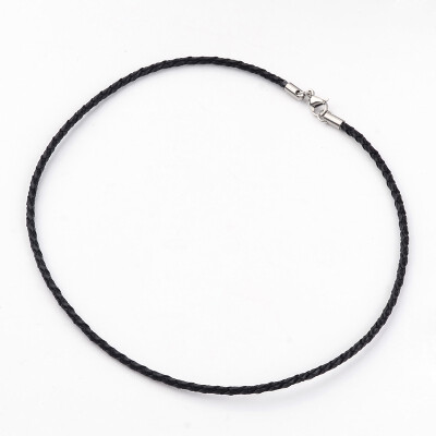 

Braided Leather Necklace Makings with 304 Stainless Steel Findings Black 1614" 3mm