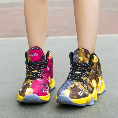 

Couples two-color basketball shoes boots slip wear two feet different sports shoes men