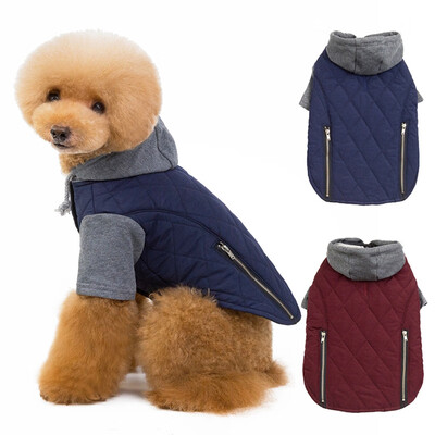 

Pet Dog Clothes Autumn And Winter Costume Clothing Decorative Zipper Color-patched Hooded Cotton-padded Overalls For Dogs