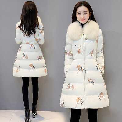 

Winter new Korean style temperament lady fashion elegant printing long style cotton dress female 2018