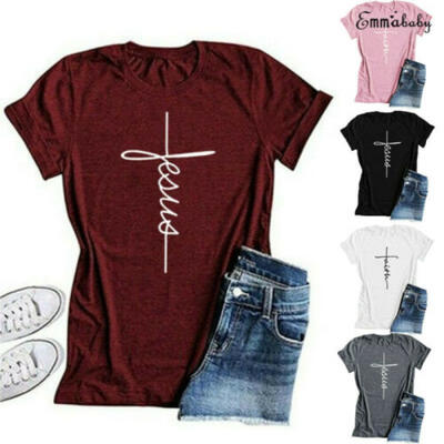 

Womens Short Sleeve Loose Print T-Shirts Casual Cotton Tops Plus Size Summer
