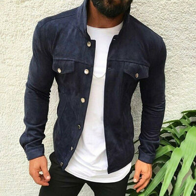 

Men Faux Suede Slim Multi-button Work Tool Pocket Jacket Winter Casual Overcoat