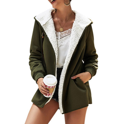 

Women Solid Color Plush Hooded Cardigan Long Loose Warm Sweater Coat Long-sleeved Outwear Tops