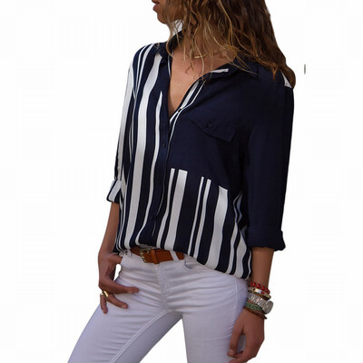 

Blouse long sleeve contrast color casual wild shirt women