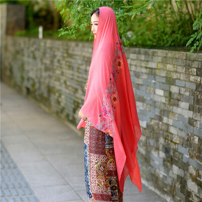 

Embroidered linen flowers Nibel cotton&linen scarf air conditioning sunscreen dual-use spring&summer silk scarf female national wind shawl