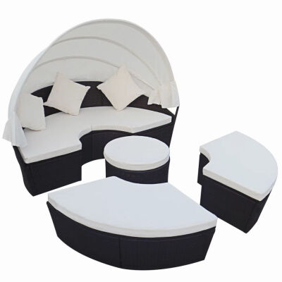 

Outdoor Lounge Bed with Canopy Poly Rattan Black