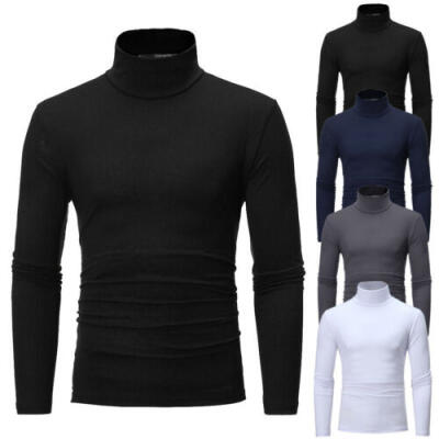 

Mens Long Sleeve Cotton High Neck Turtleneck Stretch Slim Basic T Shirt Tee Tops