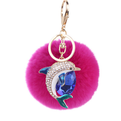 

Rex rabbit hair ball pendant alloy diamond dolphin lady bag car keychain creative