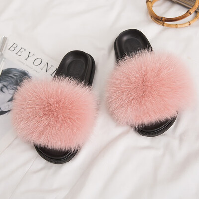 

QIU YAN new fashion wild fox real hair slippers word trawl net red cool dragging tide shoes 16884