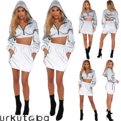 

Sexy Women Zipper Hip Hop Crop Top Skirt Clubwear Tracksuit Casual Bodycon Dress