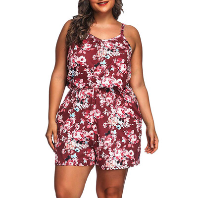

Starmoon Women Summer Plus Size Printed Sleeveless V-Neck Rompers Short Jumpsuits Rompers