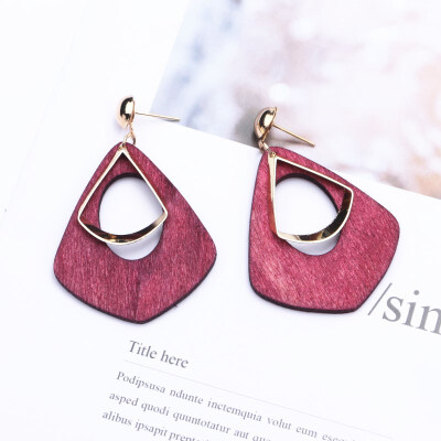 

New Design Woman Statement Earrings Hollow Waterdrop Dangle Wood Earring Handmade Wooden Fashion Jewelry Wild Party Gift EK152