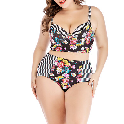 

Roseonmyhand Women Plus Size High Waist Swimwear Print Sling Swimsuit Push Up Padded Bikini