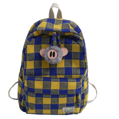 

Schoolbag female ins wind Korean college students backpack junior&senior high school Mori ancient feeling girl plaid canvas ba