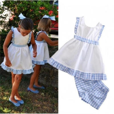 

New Toddler Kids Girl Princess Sundress Plaid Summer Party Dress Shorts Outfits 2-7T