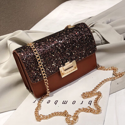 

Net red texture small bag female 2019 new wave Korean version of the wild single shoulder slung fashion chain sequin small square bag