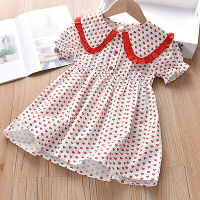 

Toddler Baby Kids Girls Ruffles Ruched Heart Print Princess Dresses Clothes