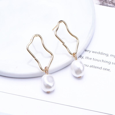 

EK314 New Design Metal Gold Color Circle Cross Heart Geometric Irregular Natural Imitation Pearl Drop Earrings for Women Jewelry