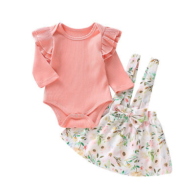 

2Pcs Infant Baby Girls Solid Color Long Sleeve Rompers Jumpsuit Floral Print Skirts Girl Princess Outfits Set Infnat Clothing