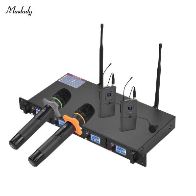 

Muslady D4-3 Professional 4-Channel UHF Wireless Microphone System Includes 2 Lapel Mics with Bodypack Transmitters 2 Handheld