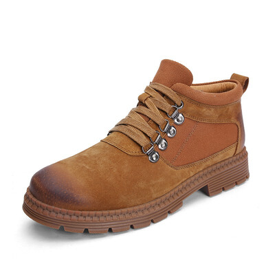 

Mens Boots Fashion Casual Boots Genuine Leather Martin Boots Lace Up Shoes For Men Grey Black Brown 38-44