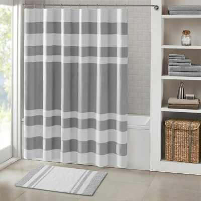 

Waterproof Bathroom with Hooks Shower Curtain Striped Printed Bath Curtain